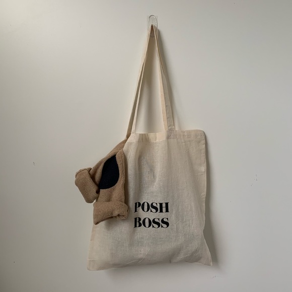 ‘POSH BOSS’ Neutral Tote Bag - Cotton Graphic Bag - Picture 2 of 4